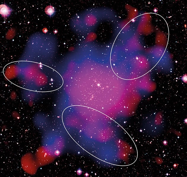 Three filamentary structures associated with hot gas were detected in Abell 2744